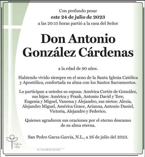 Don Antonio Gonz Lez C Rdenas Obituario Esquela