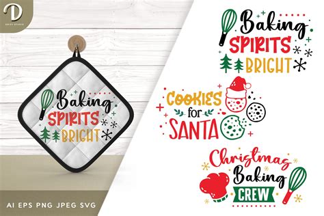 Christmas Baking Quotes With Cute Illustrations Set Of 3 Drizy Studio