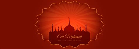 Elegant Red Banner For Eid Mubarak Card Vector Art At Vecteezy