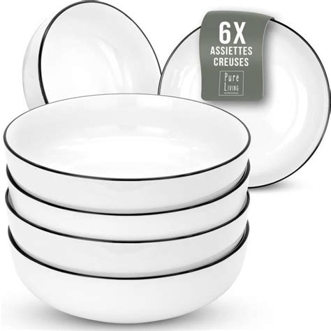 Set 6 Assiettes Creuses En Porcelaine Scandi Blanc Design Scandinave