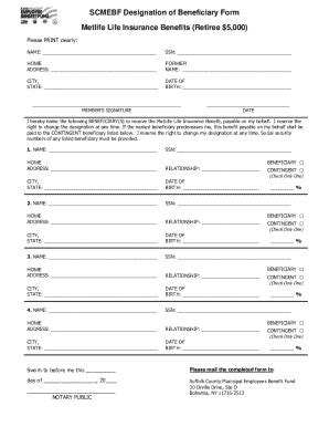 Fillable Online Retiree Metlife Basic Sup Life Ins Beneficiary Form Fax