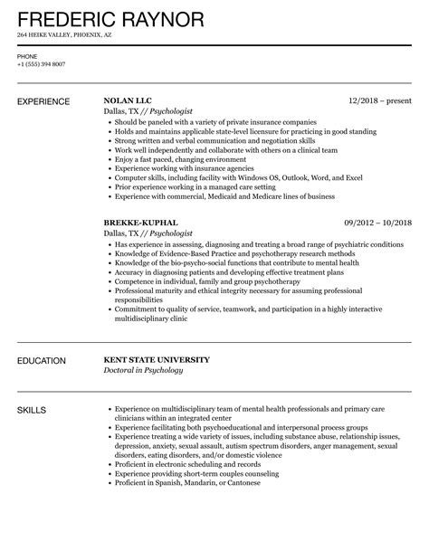 Psychologist Resume Samples | Velvet Jobs