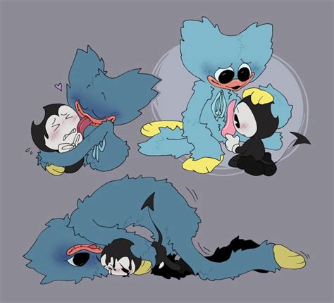 Rule 34 2boys Bendy Bendy And The Ink Machine Black Body Blue Body Blue Fur Blush Bowtie Demon