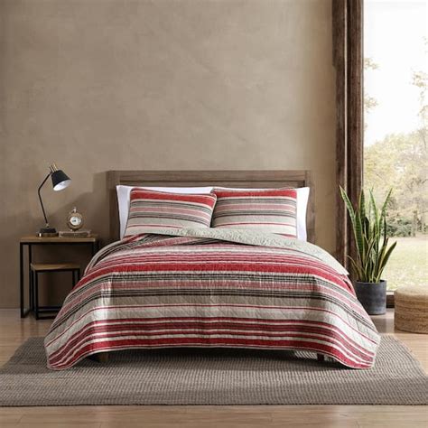 Eddie Bauer Yakima Valley 3 Piece Red Striped Cotton Fullqueen Quilt Set 208771 The Home Depot