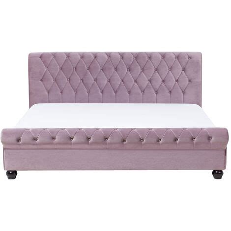 Cama Doble Tapizada En Terciopelo Rosa X Cm Con Cabecero