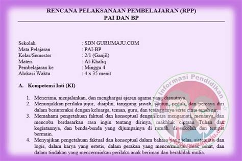 Contoh Rpp Pai Sd K Revisi