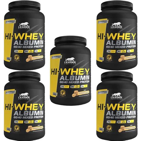 Kit 5X Hi Whey Albumin 60 40 Mixed Protein 900g Cookies E Cream