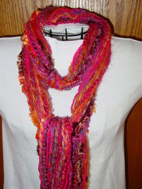 Go Pink For October Art Yarn Scarf Hot Pink Orange And Fuschia By