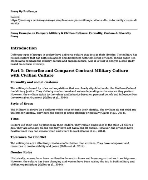 📌 Essay Example On Compare Military And Civilian Cultures Formality Custom And Diversity Free