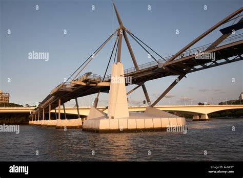 Goodwill Bridge In Evening Summer Sunlight With River Brisbane