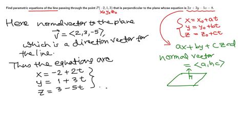 Calc Iii Finding Equation Of Line Given A Point And Being Perpendicular To A Plane Youtube