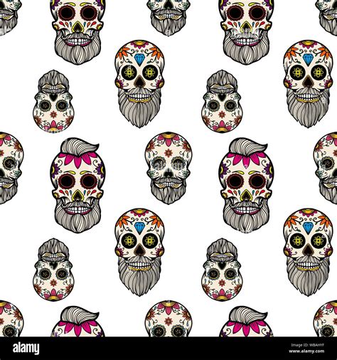 Seamless Pattern With Mexican Sugar Skulls Design Element For Poster