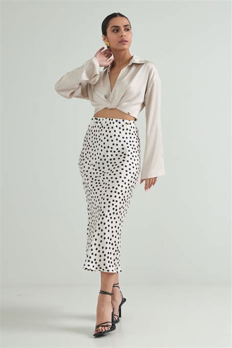 Satin Polka Dots Midi Skirt