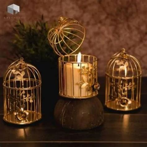 Iron Metal Bird Cage Tea Light Holder Pcs Gold Color Set Of Shape