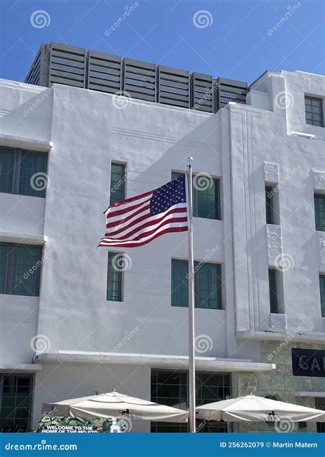 American Flag in Miami Beach Editorial Stock Image - Image of window