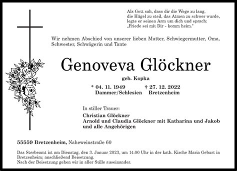 Traueranzeigen von Genoveva Glöckner rz trauer de