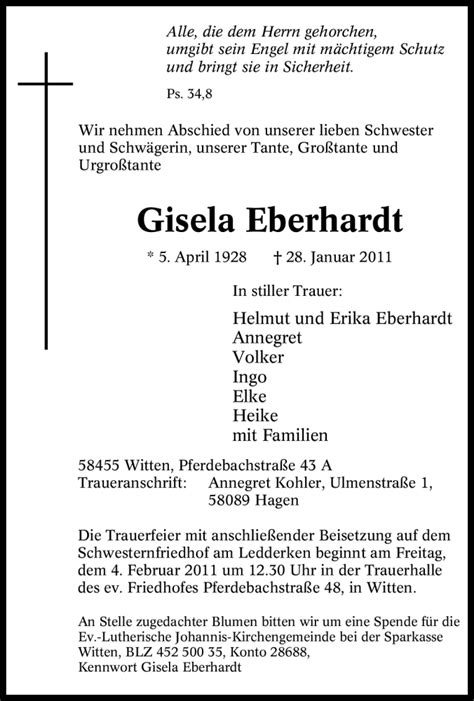 Traueranzeigen Von Gisela Eberhardt Trauer In NRW De