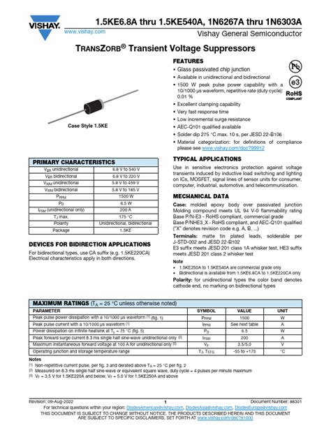 1 5KE300A Datasheet PDF Vishay