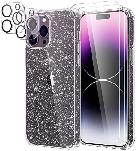 YIRSUR Coque Compatible avec iPhone 14 Paillettes avec 2 Verre Trempé