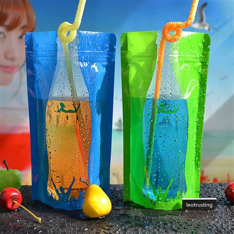 Leotrusting 100pcs 350ml 500ml Clear Stand Up Plastic Ziplock Bag Juice