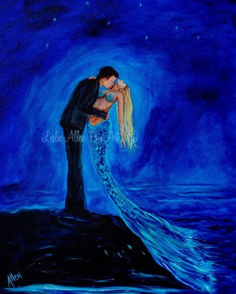 Couple Mermaid Painting Mermaids Man Kissing Romance In Love