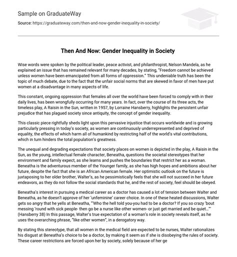 ⇉then And Now Gender Inequality In Society Essay Example Graduateway