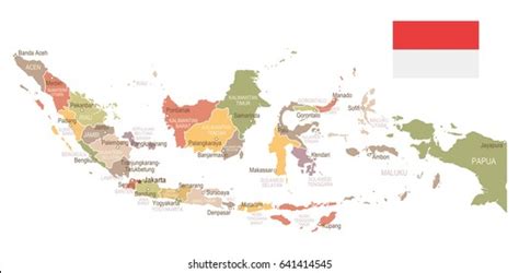 Indonesia Map Flag Highly Detailed Vector Stock Vector Royalty Free