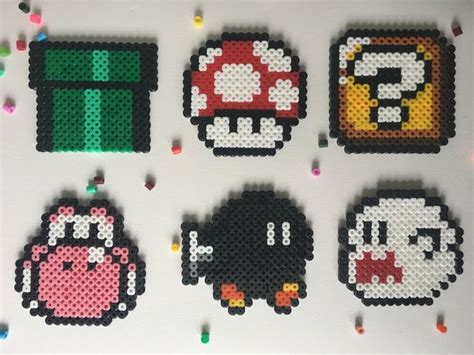 Lot de 6 dessous de verre en perle à repasser hama univers mario en