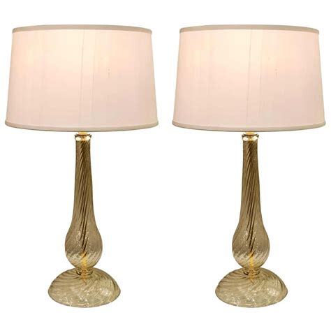 Two Pairs Mid Century Modern Style Murano Venetian Clear Gold Glass Table Lamps At 1stdibs