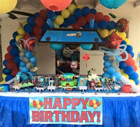 Balloon Arch Thomas The Train Birthday Party Trains Birthday Party 2nd Birthday Parties