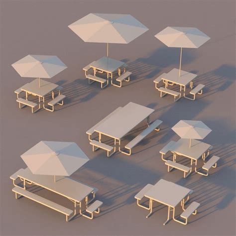 Four Side Picnic Table With Umbrella | Revit Family | BlackBee3D