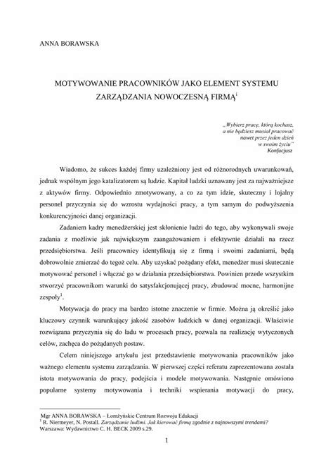 PDF MOTYWOWANIE PRACOWNIKÓW JAKO ELEMENT SYSTEMU MOTYWOWANIE