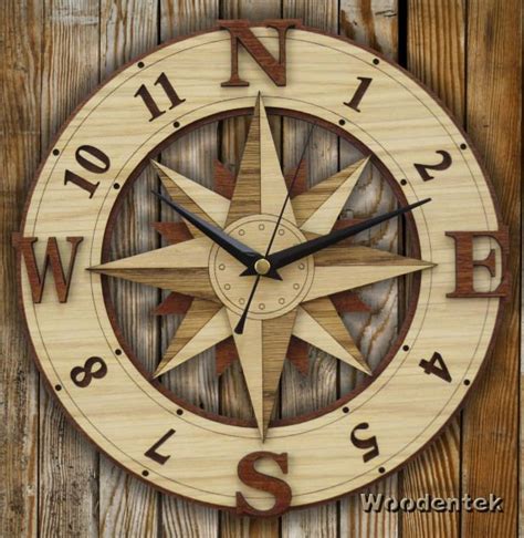 Handmade Compass Clock In Wood Wind Rose Wallclock Worldwide Shipping Available In