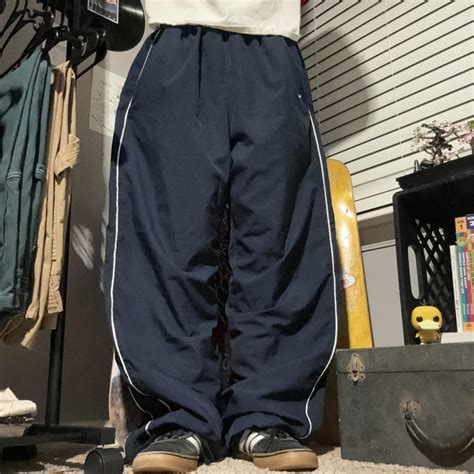 Nike Super Baggy Track Pants Navy Blue With White Depop