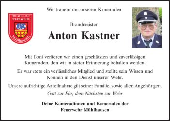 Traueranzeigen Von Anton Kastner Mittelbayerische Trauer