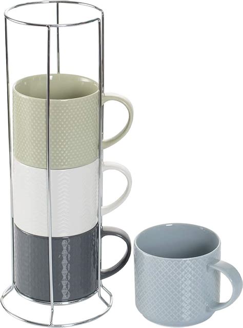 Amazon Hasense Stackable Porcelain Coffee Mugs Set Of With Metal