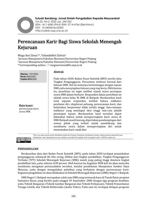 Pdf Perencanaan Karir Bagi Siswa Sekolah Menengah Kejuruan