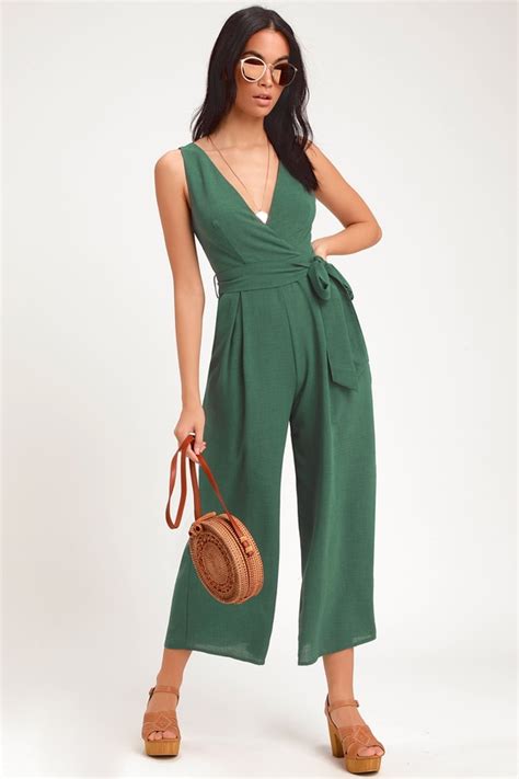 Washed Forest Green Jumpsuit Jumpsuit Culotte Jumpsuit Lulus