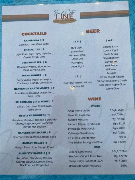 Menu At Surf City Line Restaurant Surf City