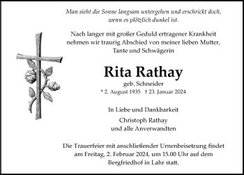 Traueranzeigen von Rita Rathay Schwarzwälder Bote Trauer