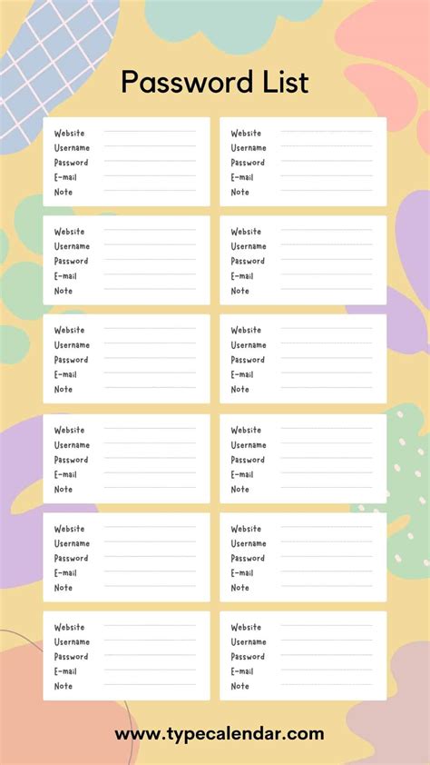 Free Printable Password List Template [never Forget A Password Again]