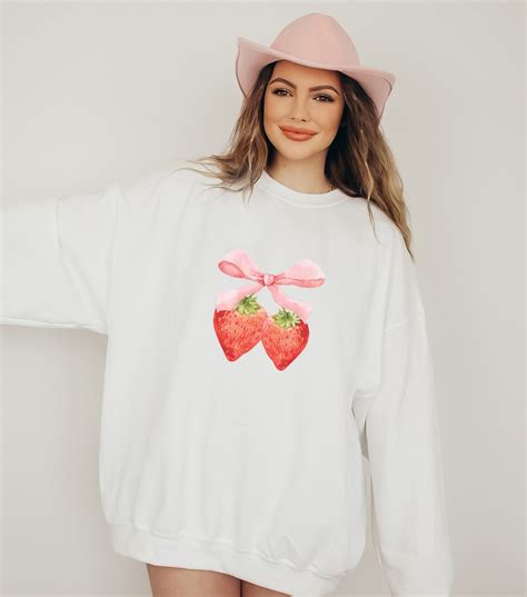 Coquette Sweatshirt Strawberries With Bows Coquette Crewneck Pink Bow