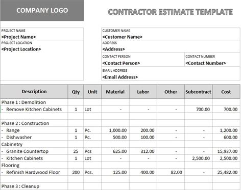 Flooring Estimate Template Excel