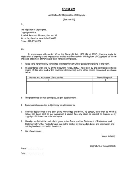 Fillable Online Form Xiv Application For Registration Of Copyright See