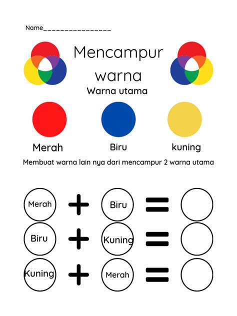 art color mixing primary  secondary color worksheet