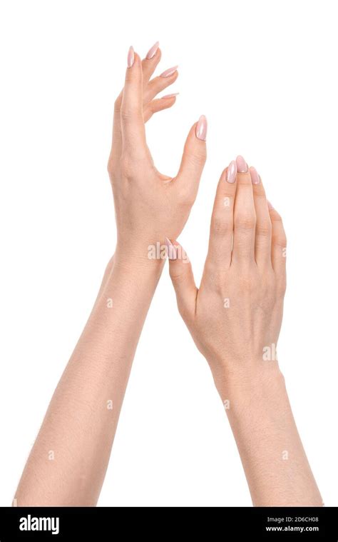 Female Caucasian Hands Isolated White Background Showing Various Finger