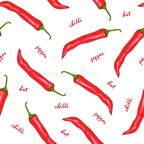 Seamless Pattern Red Hot Chilli Pepper Peppers Background Hand Drawing Vector Illustration