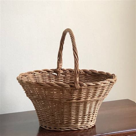 Circa 1950 Petite French Style Natural Wicker Gathering Basket Chairish