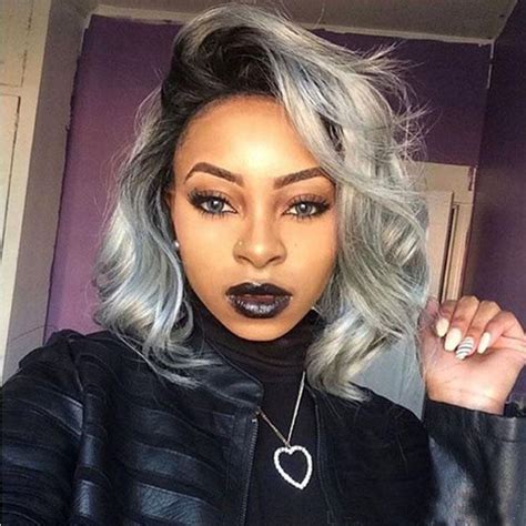 Ombre Grey Bob Wavy Lace Front Wig Side Part Human Hair Full Lace Wig