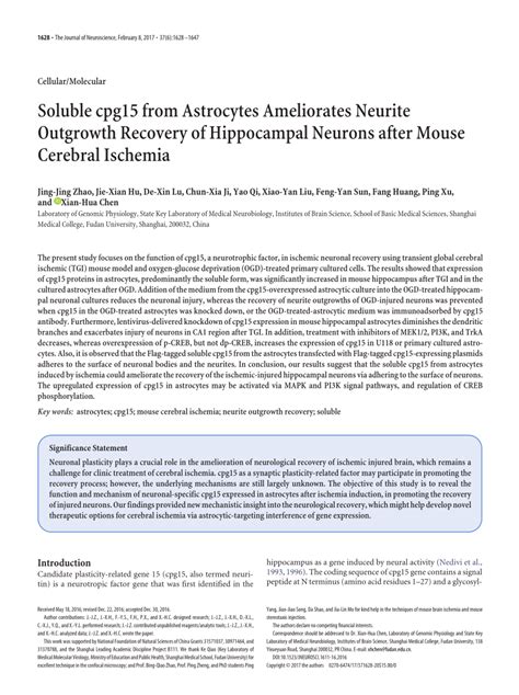 Pdf Soluble Cpg From Astrocytes Ameliorates Neurite Outgrowth